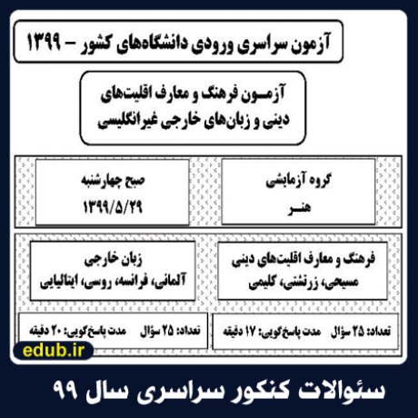 دفترچه فرهنگ و معارف اقلیتهای دینی و زبانهای خارجی غیرانگلیسی گروه آزمایشی هنر دفترچه فرهنگ و معارف اقلیتهای دینی و زبانهای خارجی غیرانگلیسی گروه آزمایشی هنر