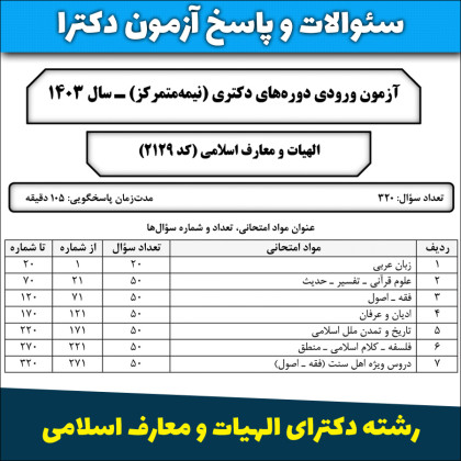 سئوالات و پاسخنامه آزمون دکترای الهیات و معارف اسلامی سال 1403