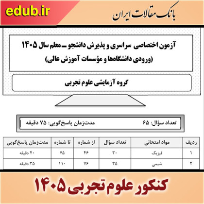 دفترچه سوالات و جواب گروه آزمایشی علوم تجربی و پذیرش دانشجو معلم آزمون سراسری سال ۱۴۰۵