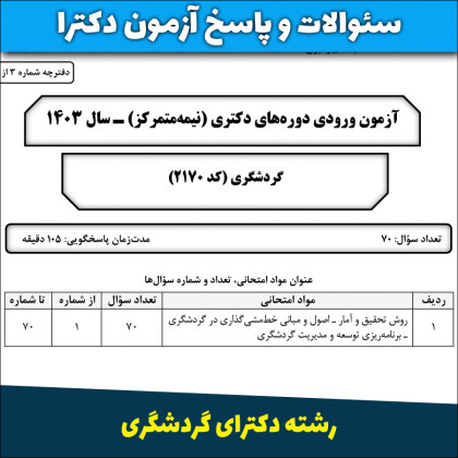 سئوالات و پاسخنامه آزمون دکترای گردشگری سال ۱۴۰۳