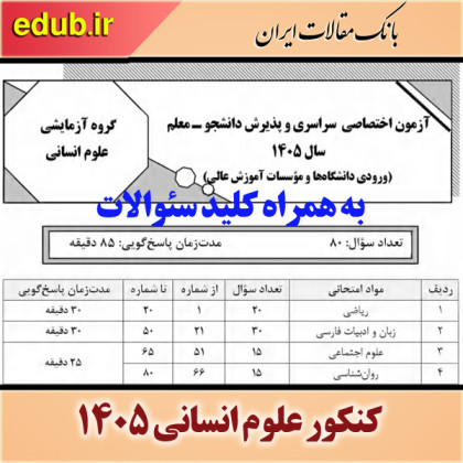 دفترچه سوالات و كلید اولیه کنکور علوم انسانی و پذیرش دانشجو معلم سال ۱۴۰۵