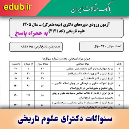 سئوالات و پاسخنامه دکترای علوم تاریخی سال ۱۴۰۵